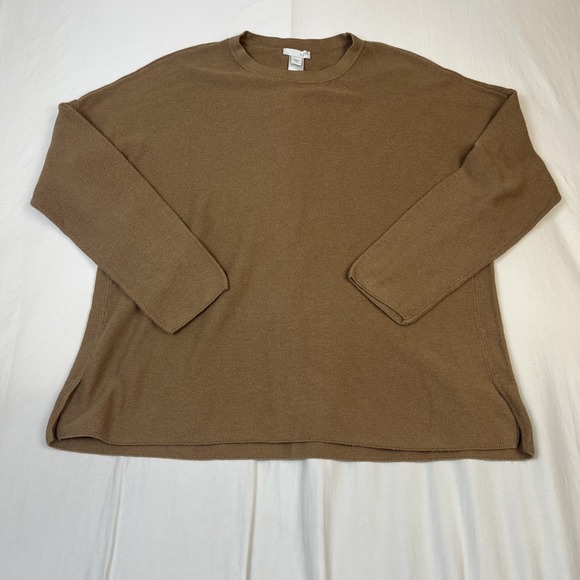 J. Jill Sweaters - J. Jill Womens Medium Brown Cotton Knit Crewneck Long Sleeve Sweater Side Slit